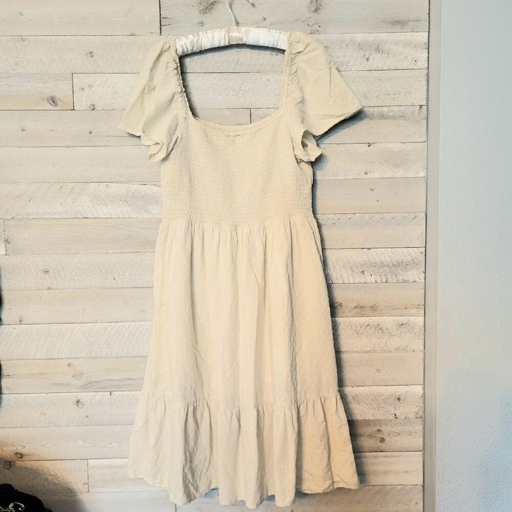 GAP Women's Dress Midi Smocked Tiered Flutter Sleeve Milkmaid Coastal Cowgirl.